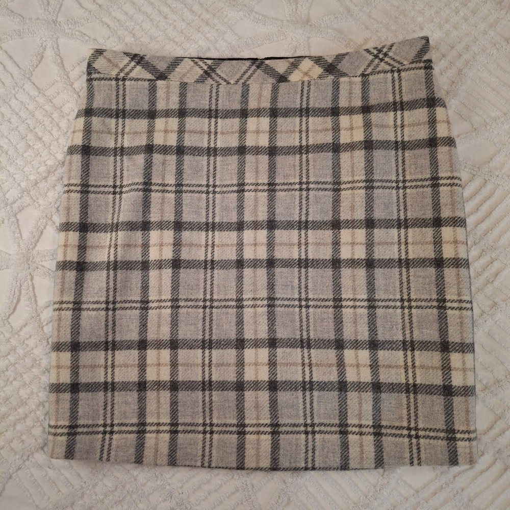 L.L.Bean Womens 16 Favorite Fit Pencil Skirt Grey Cream Plaid Wool Blend